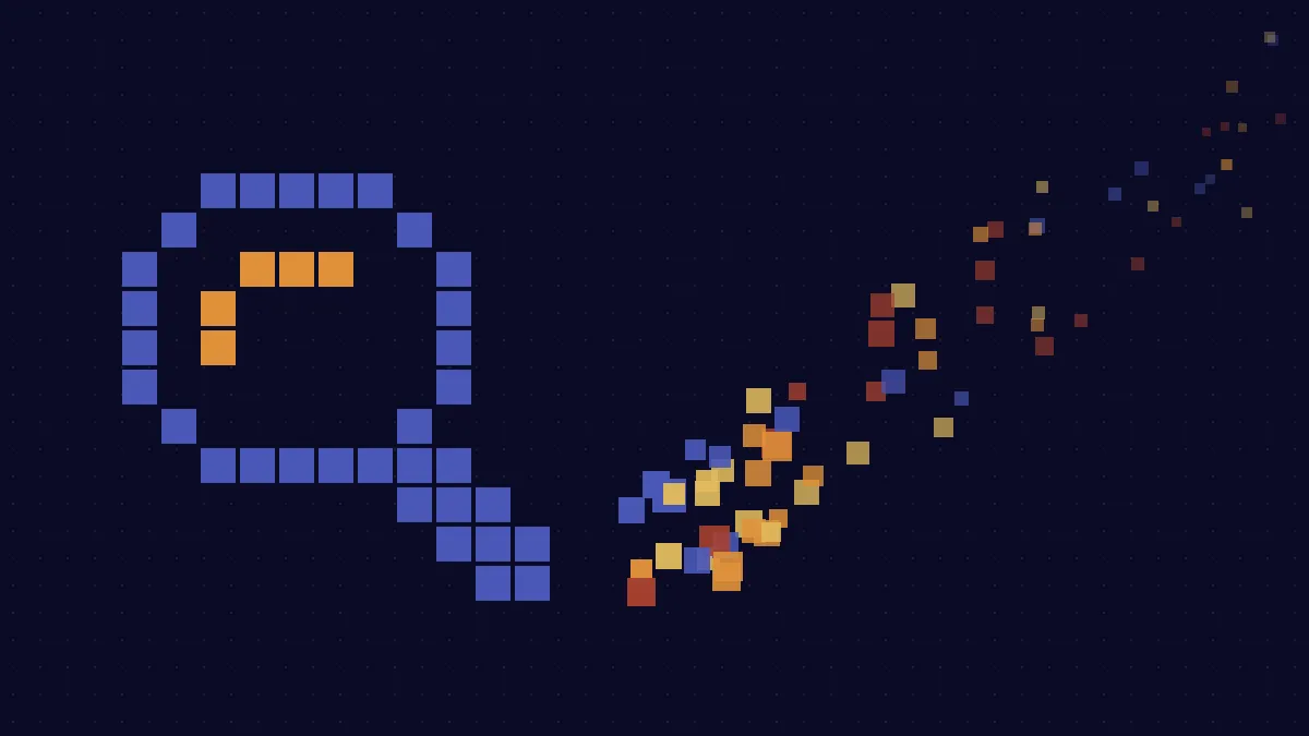 Illustration en pixel art : une bulle de réponse en pixels reliée par des lignes pointillées à plusieurs pages sources